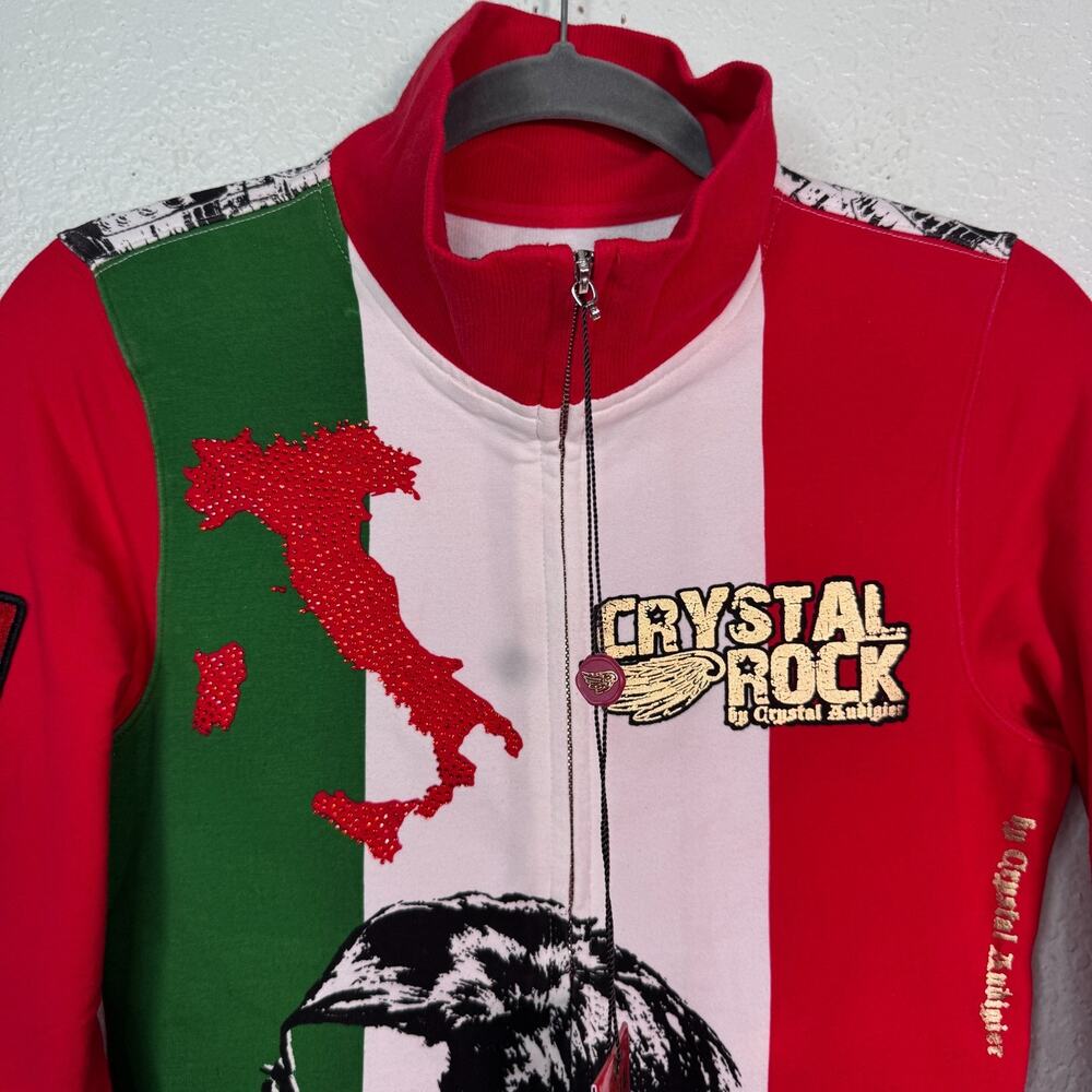 Christian Audigier Y2K Track Jacket Womens Small Italy Flag Crystal Rock NEW - Picture 7 of 16